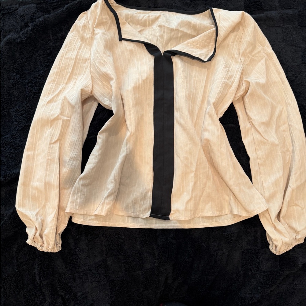 Cream Blouse with Black Trim